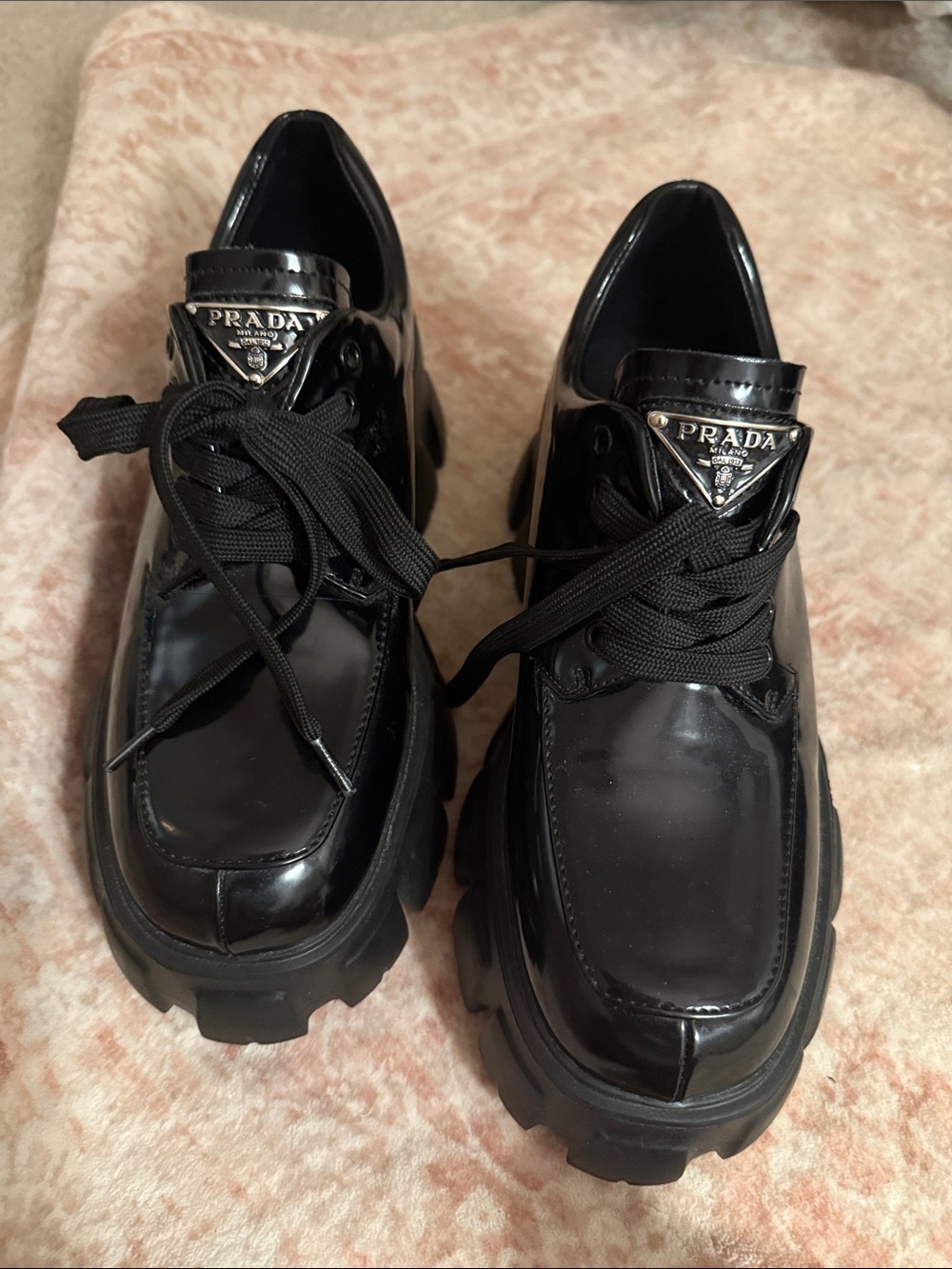 Prada Black Patent Lace-Up Chunky Boots - Picture 6 of 14